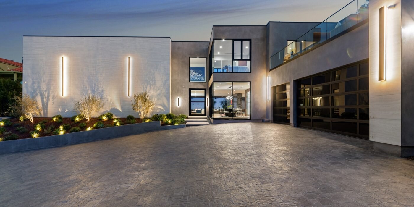 Home with landscaped concrete driveway, New Construction Home in Tarzana, California