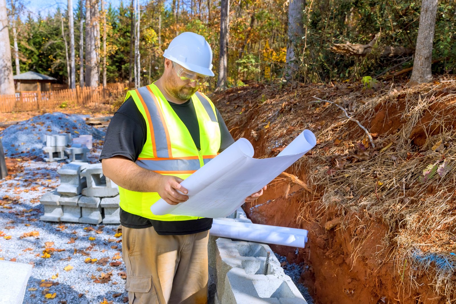 Study by construction workers shows that blueprint plans were used when installing retaining walls